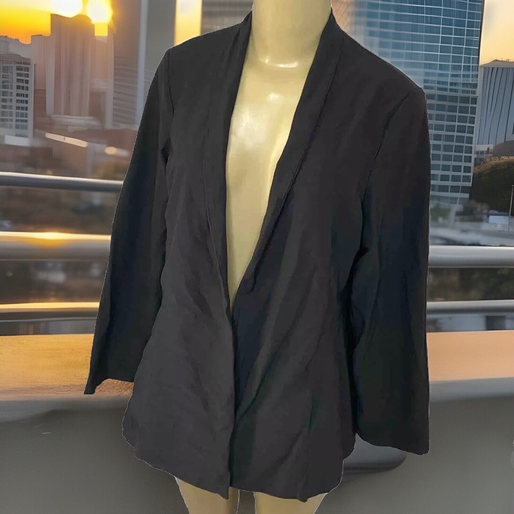 Eileen Fisher Stretch Jersey Open‎ Front Cardigan Jacket Womens L Petite Black